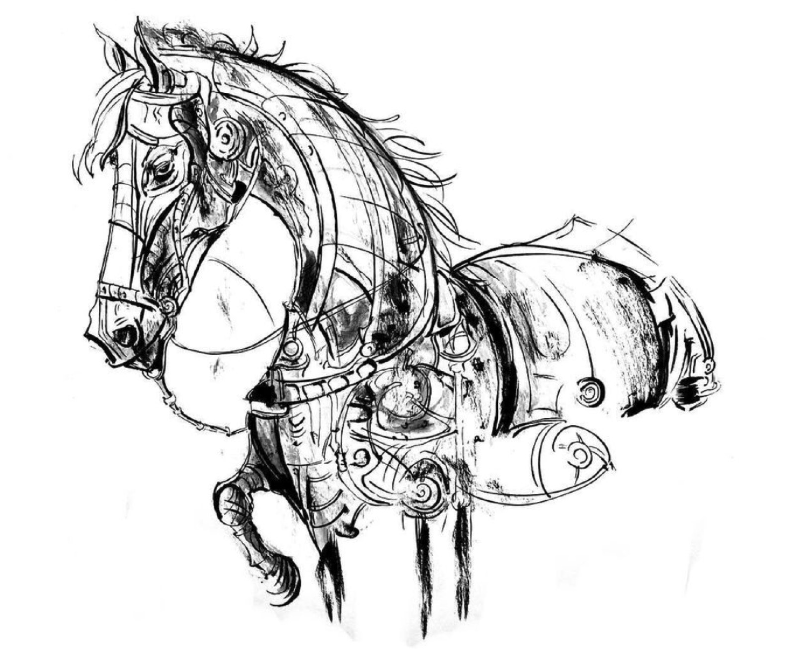Dessin de cheval au trait noir réalisé par Frédéric Pierrat
