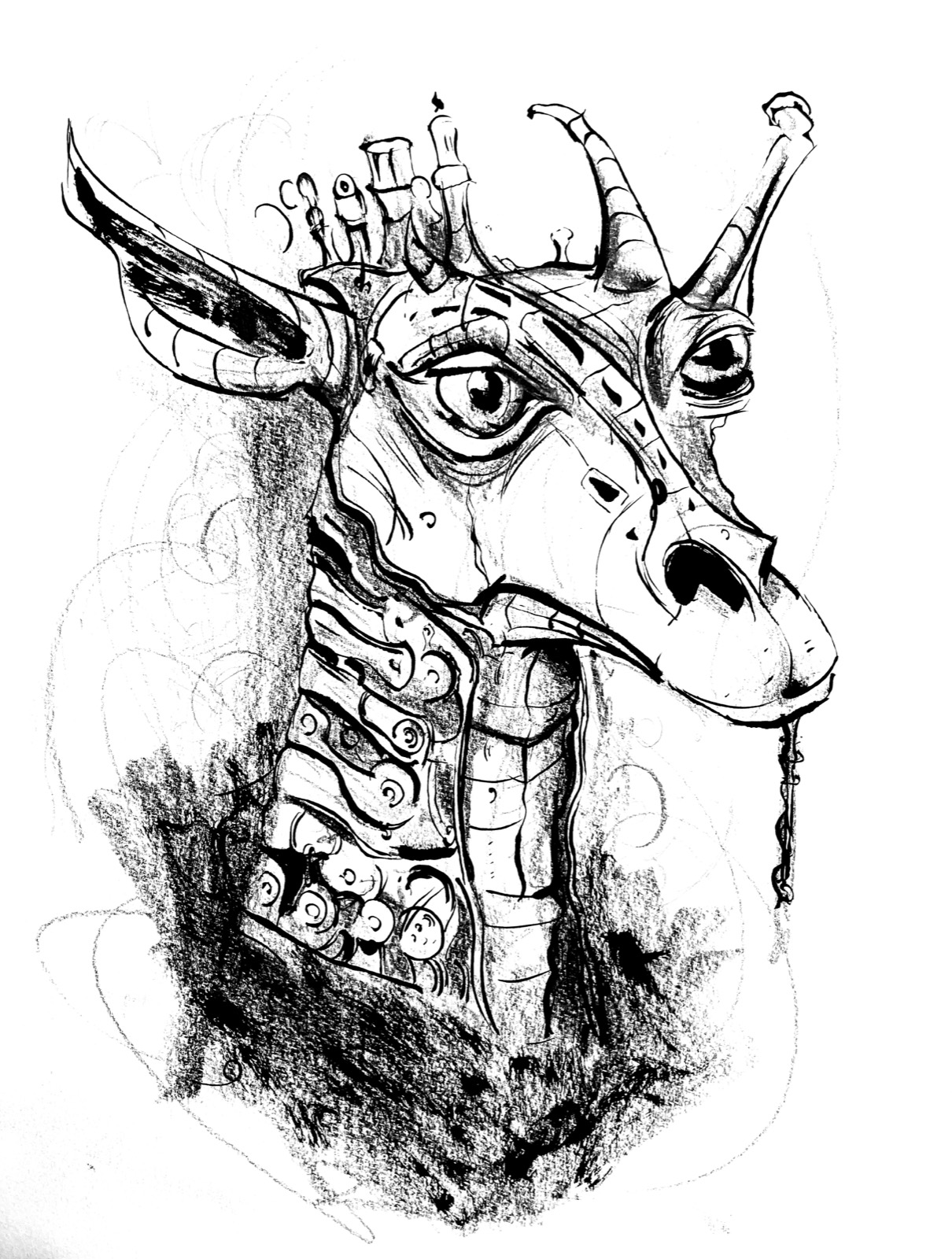 Dessin de girafe robotique dans l'univers graphique de Dessiner sur La Rochelle